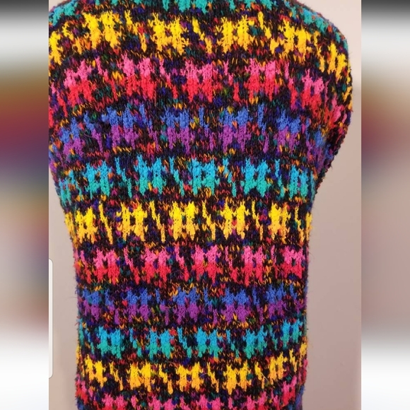 VINTAGE RAINBOW KNIT SWEATER VEST 80S RETRO PETITE FALL WINTER PREPPY SLEEVELESS - Picture 7 of 8